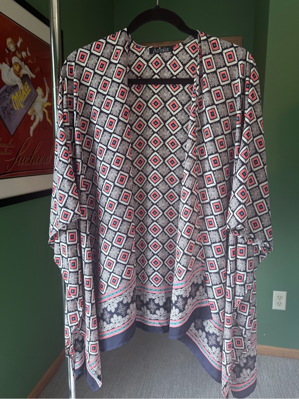 Ariella Black and Coral Geometric Open Kimono